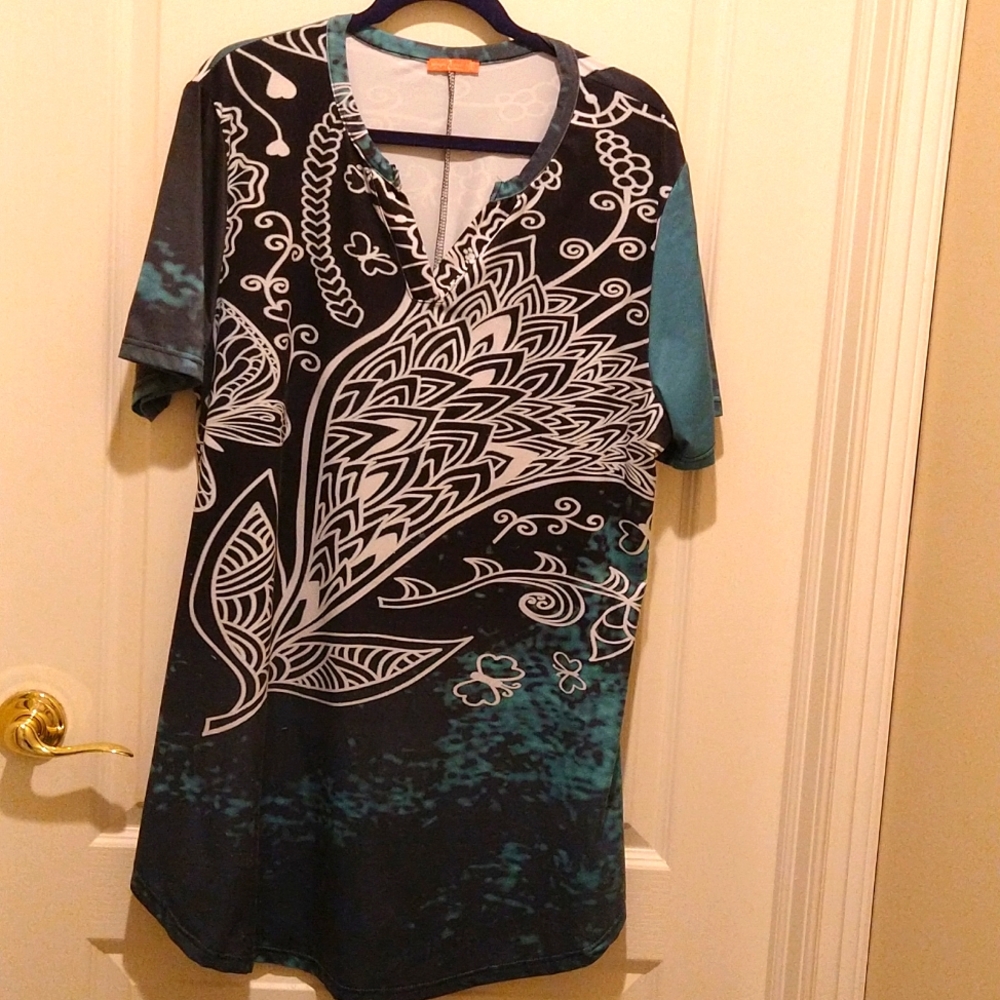 Simply Aster Jade green/black/cream Tunic sz 2X